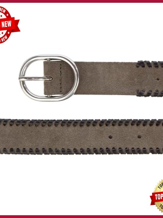 Suede Leather Belt with Studded Cutout Design, Size L, 1.2\